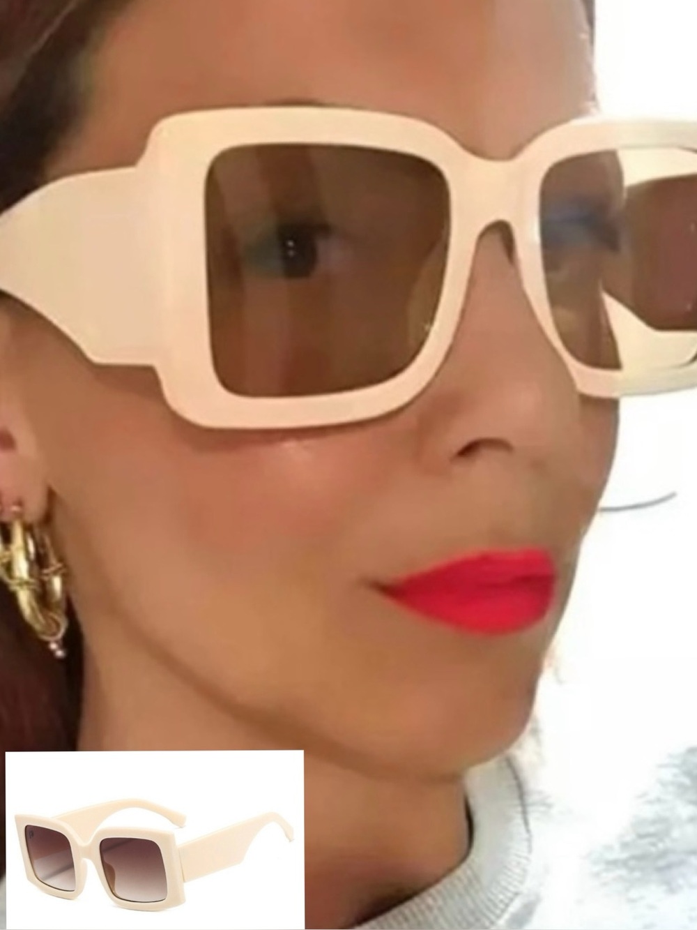 CREAM FRAMES WITH BROWN LENSES-LUXURY TRENDY OVERSIZED SUNNIES NEW‎